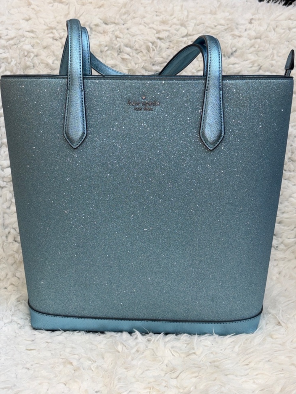 Kate Spade Metallic Frosted Sky Blue Structured Tote Excellent Condition